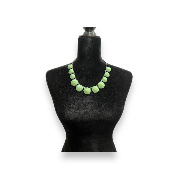 Light green statement, necklace, and faux gems Silver tone &  matching earrings - Picture 2 of 6
